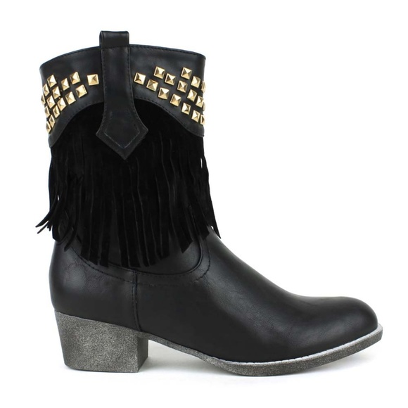 Poppy-06 Studs Fringed Western Mid-Calf Boot - Picture 2 of 3